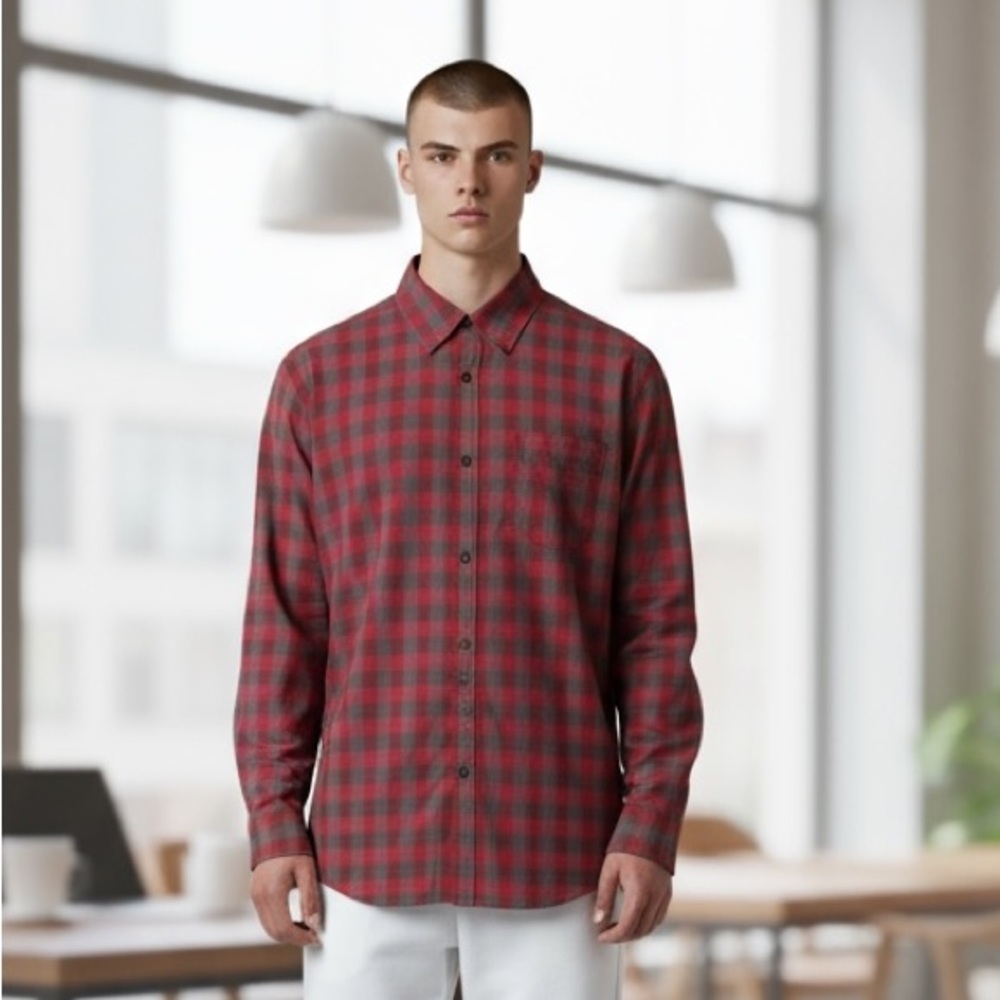 GAP 1969 Red grey‎ Plaid Casual Button Down Shirt large cotton